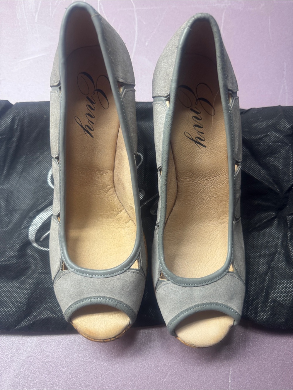 envy Women's Gray Suede Peep-Toe Heels